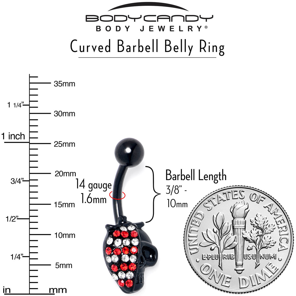 BodyCandy Red Clear Gem Black Skull Halloween Belly Ring — side view