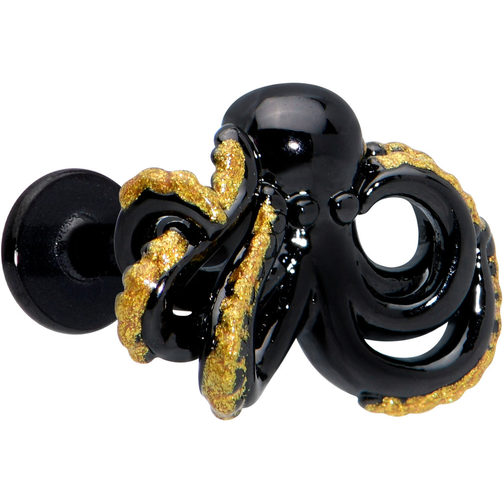 BodyCandy 16G 5/16 Black Understated Octopus Labret Monroe Tragus — main product shot