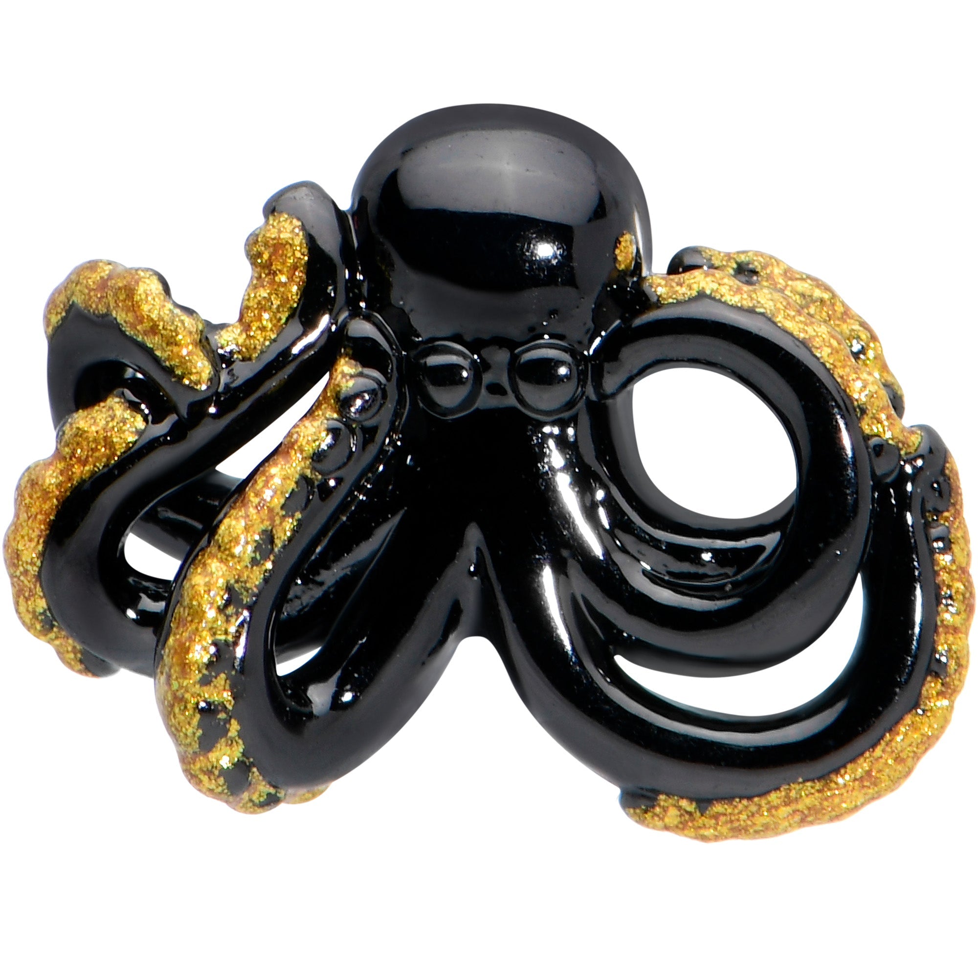 BodyCandy 16G 5/16 Black Understated Octopus Labret Monroe Tragus — detail close-up