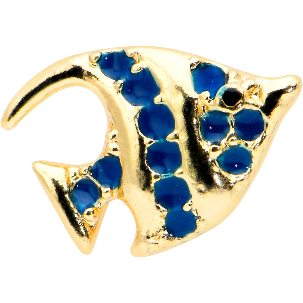 BodyCandy 16G 5/16 Gold Tone Blue Adorable Angelfish Labret Monroe Tragus — detail close-up