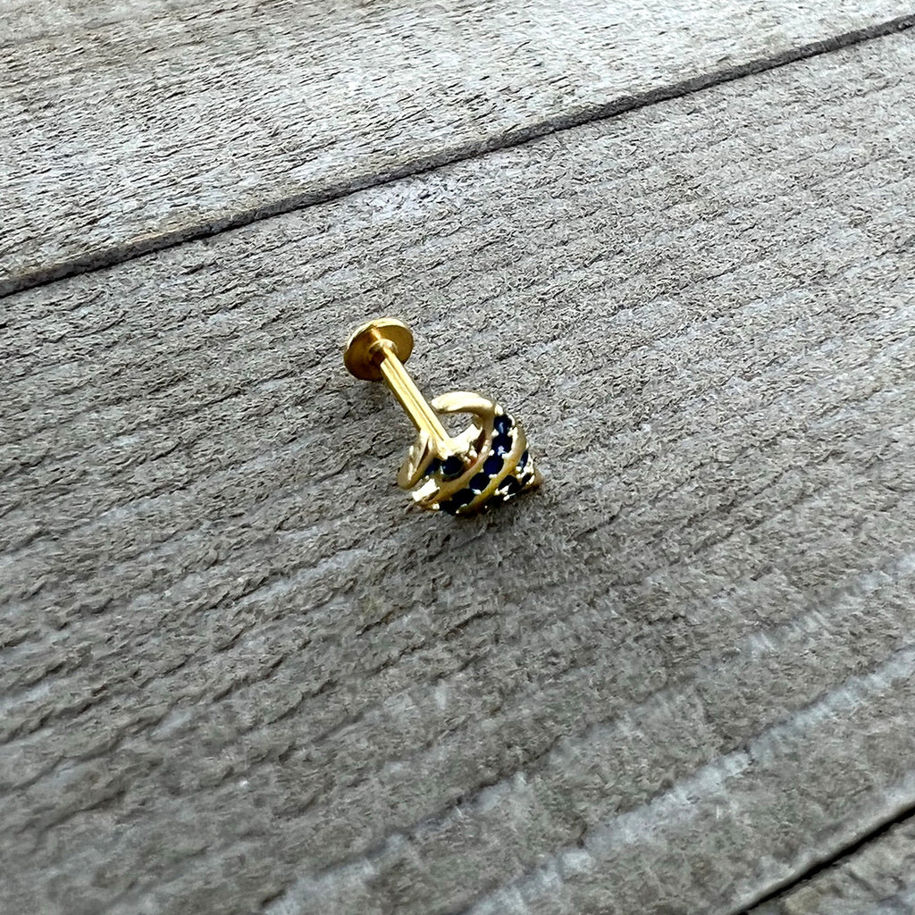 BodyCandy 16G 5/16 Gold Tone Blue Adorable Angelfish Labret Monroe Tragus — back view