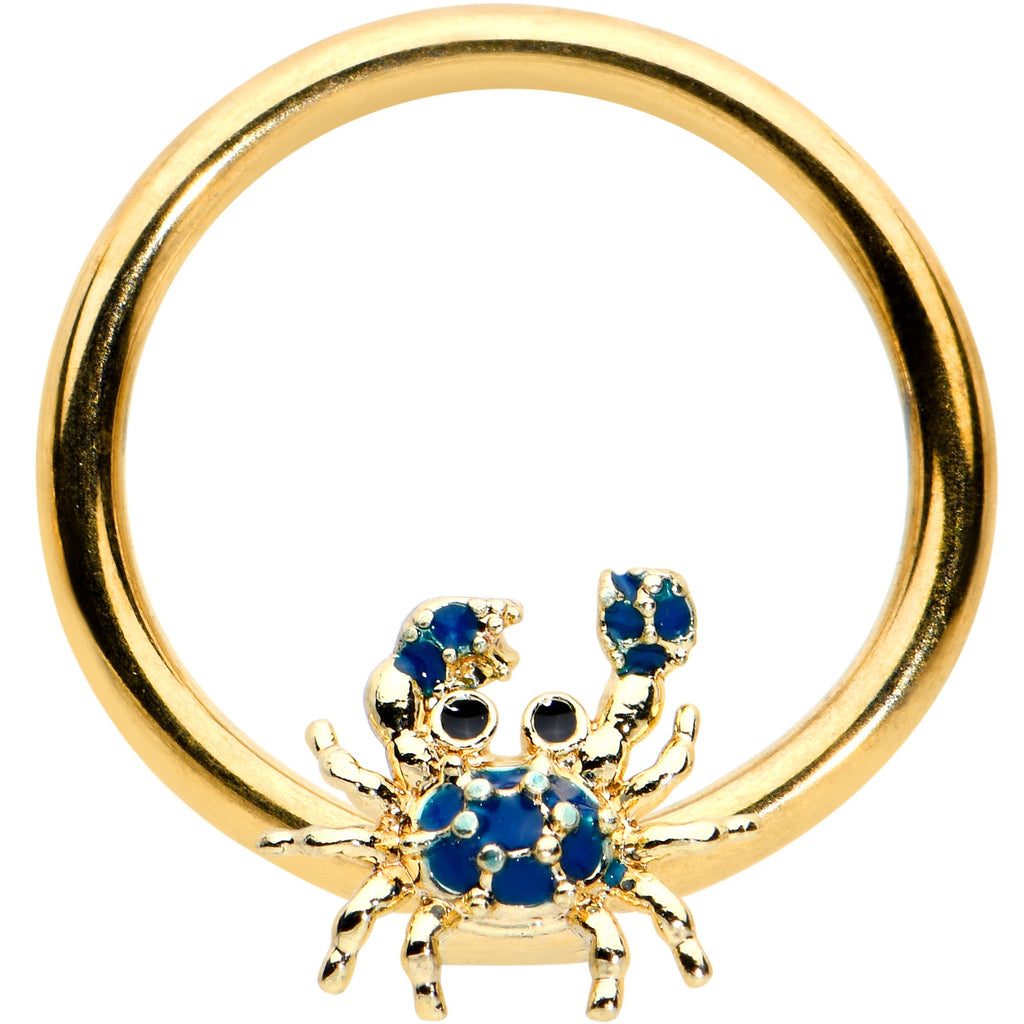 BodyCandy 16G 3/8 Gold Tone Blue Crab Nautical BCR Captive Ring — main product shot