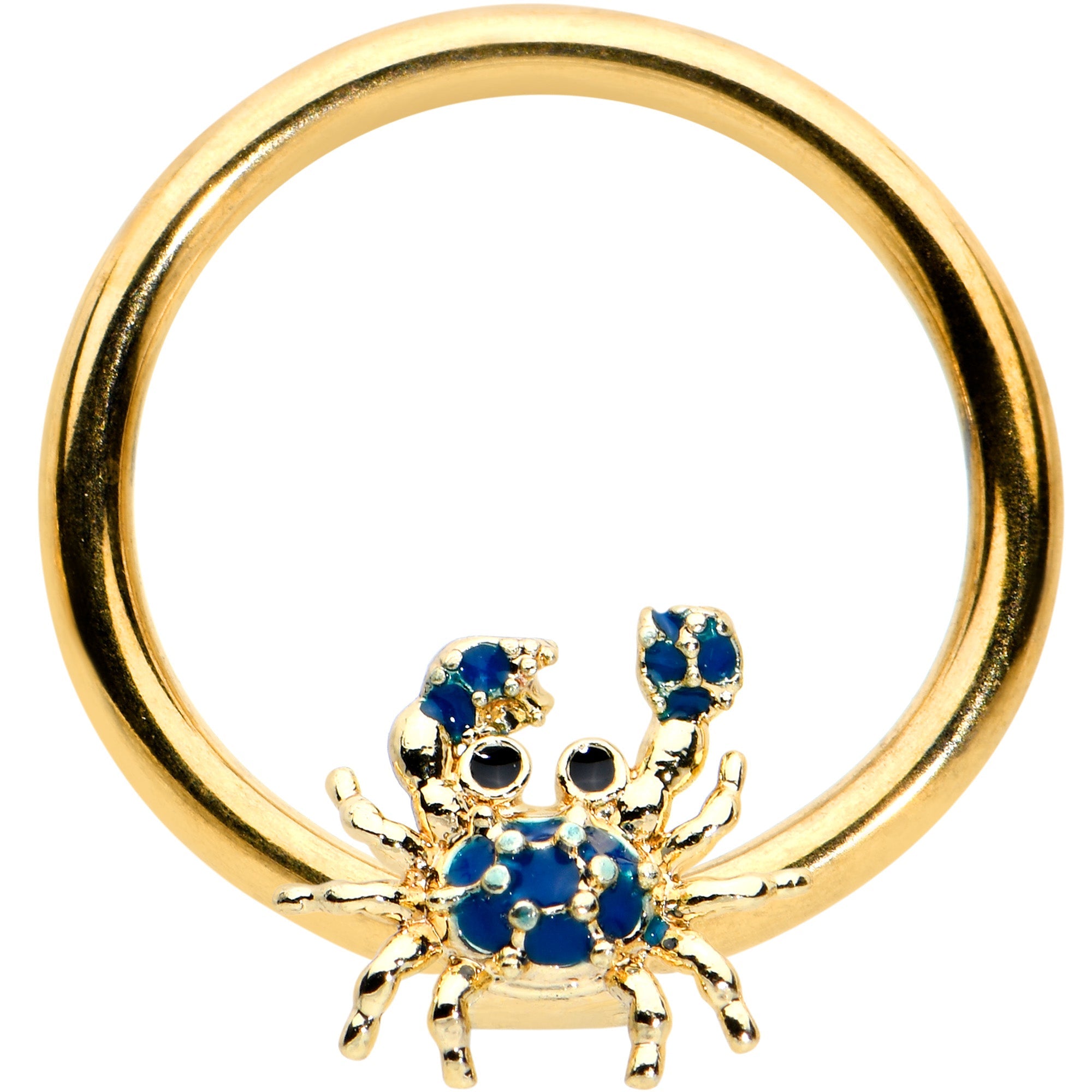 BodyCandy 16G 3/8 Gold Tone Blue Crab Nautical BCR Captive Ring — main product shot