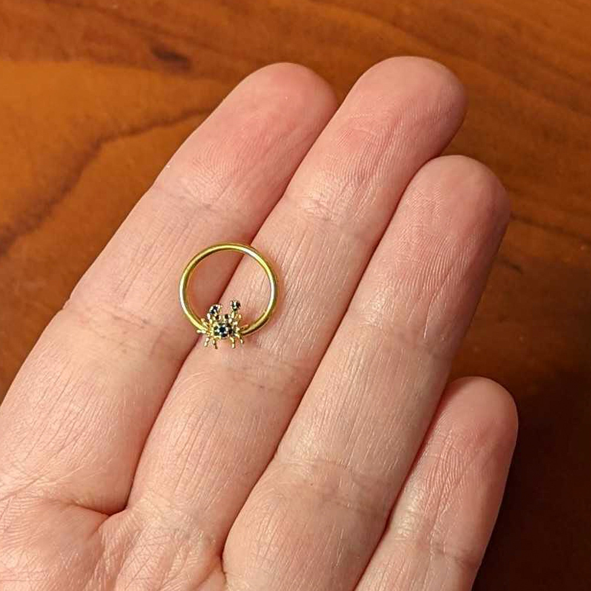 BodyCandy 16G 3/8 Gold Tone Blue Crab Nautical BCR Captive Ring — side view