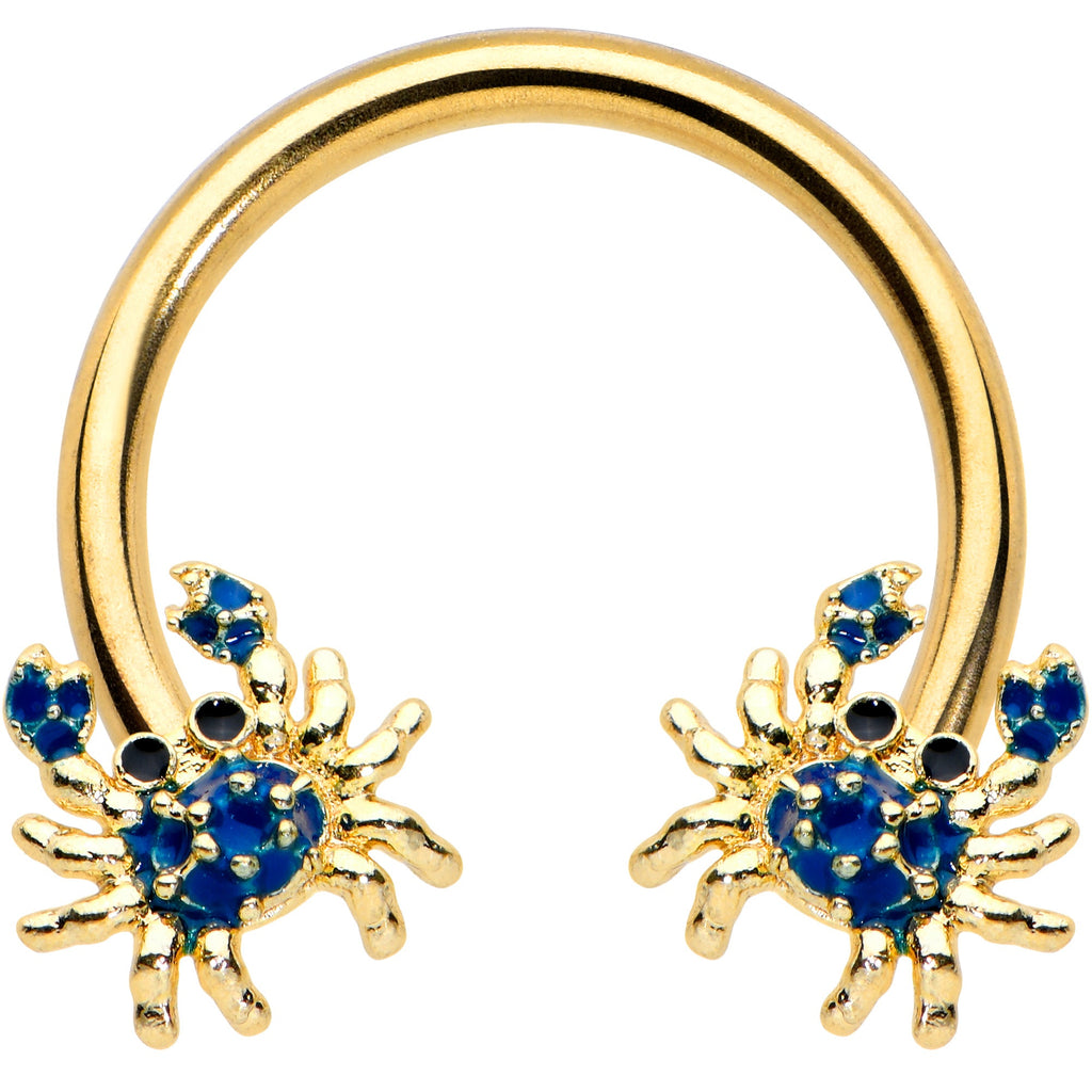 BodyCandy 16G 3/8 Gold Tone Blue Crab Nautical Horseshoe Circular Barbell — main product shot