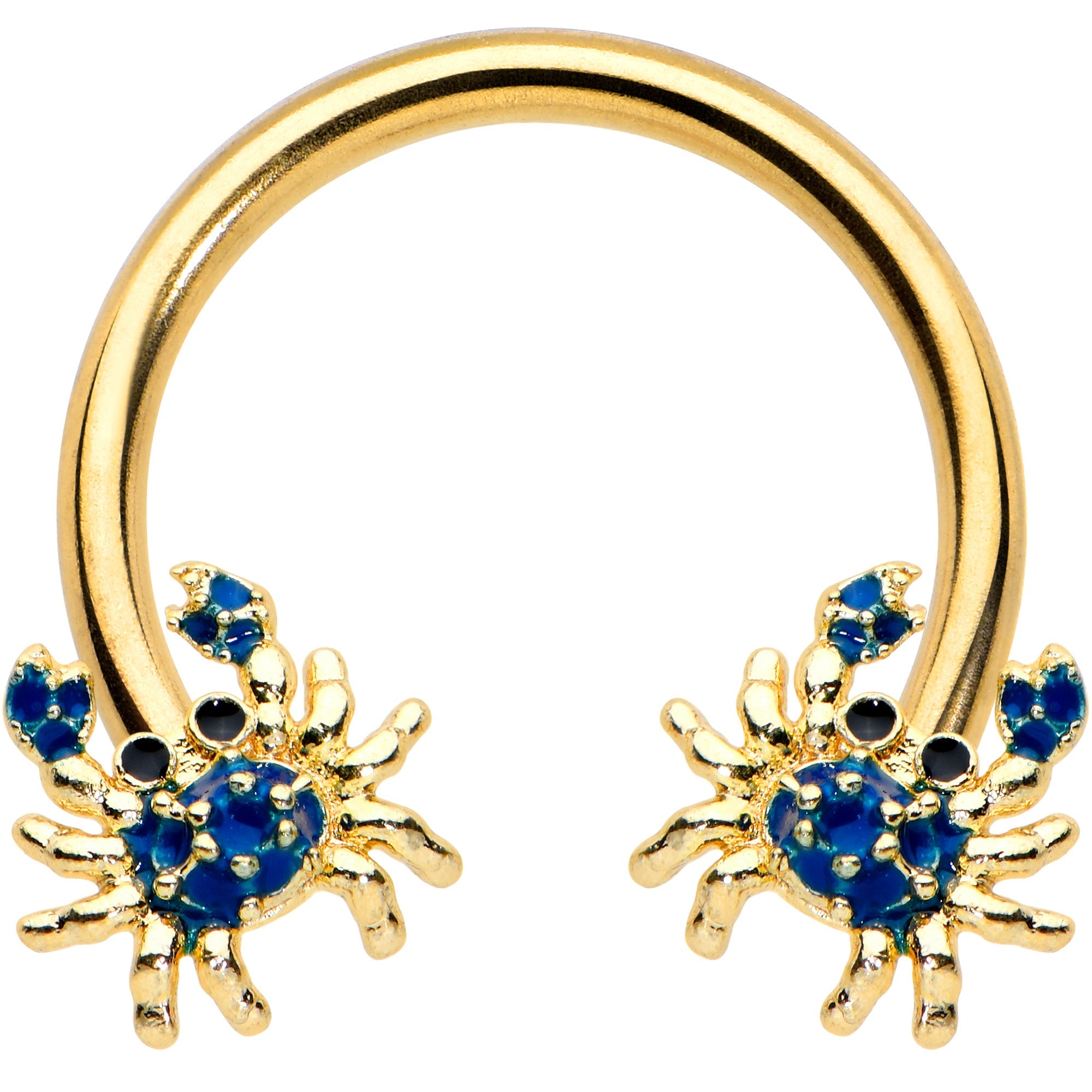 BodyCandy 16G 3/8 Gold Tone Blue Crab Nautical Horseshoe Circular Barbell — main product shot
