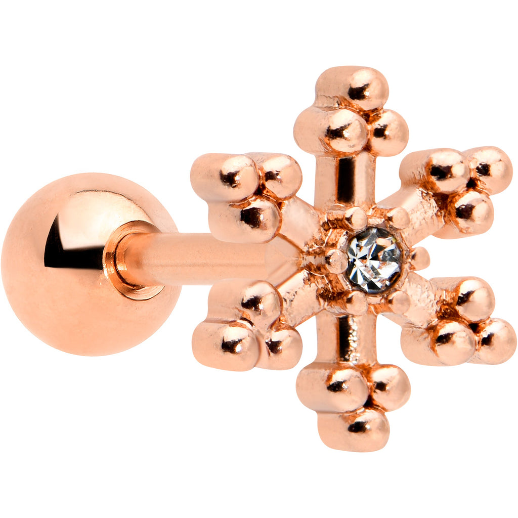 BodyCandy 16G 1/4 Clear Gem Rose Gold Tone Pretty Snowflake Cartilage Tragus — main product shot