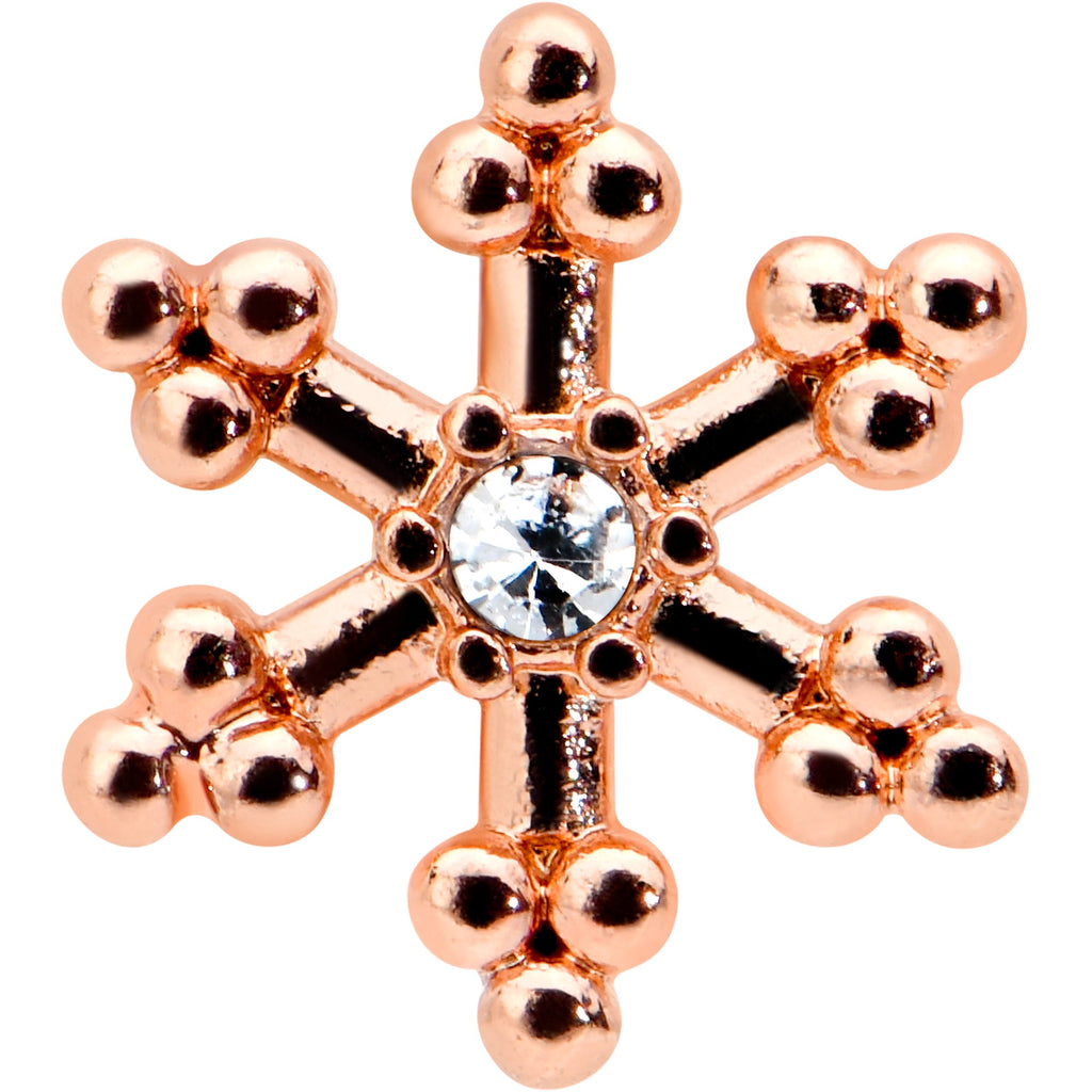 BodyCandy 16G 1/4 Clear Gem Rose Gold Tone Pretty Snowflake Cartilage Tragus — detail close-up