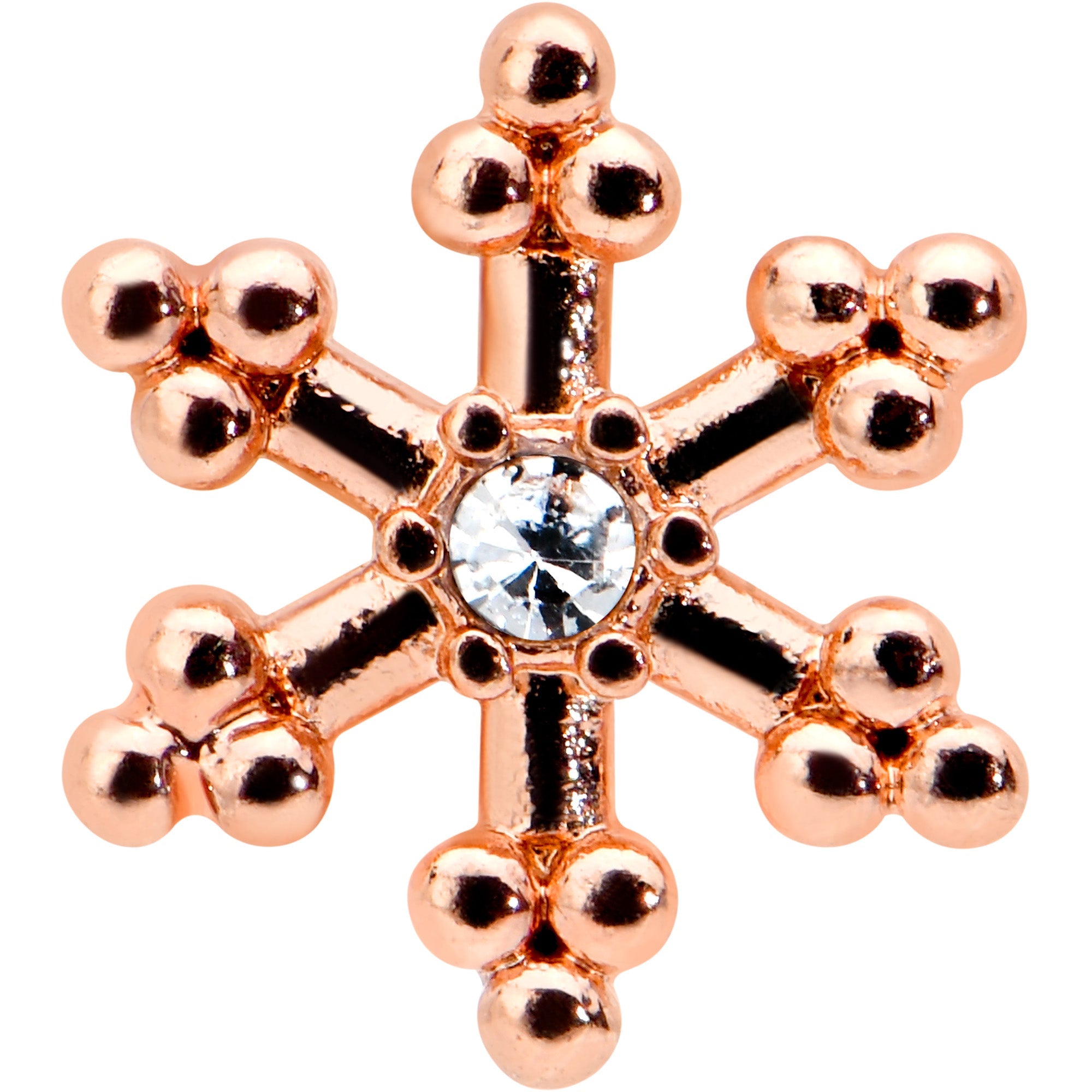 BodyCandy 16G 1/4 Clear Gem Rose Gold Tone Pretty Snowflake Cartilage Tragus — detail close-up