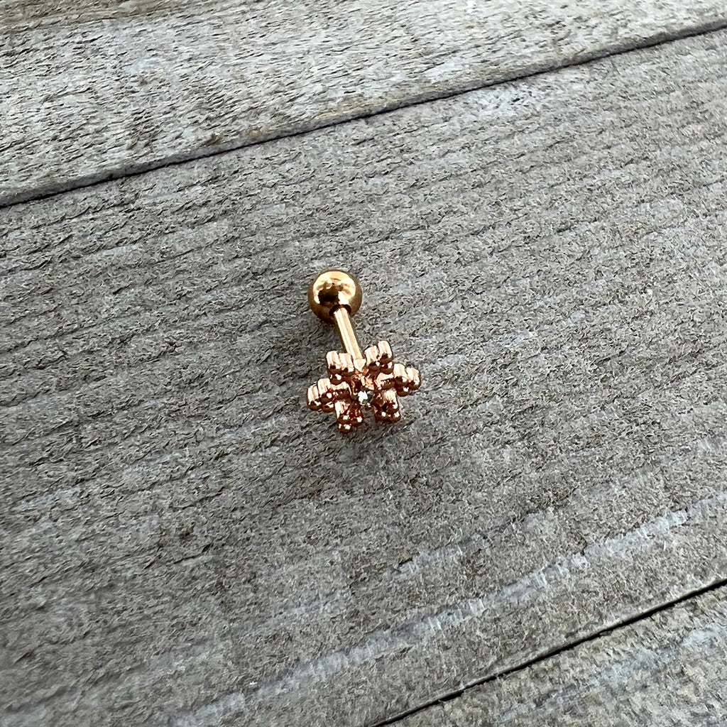 BodyCandy 16G 1/4 Clear Gem Rose Gold Tone Pretty Snowflake Cartilage Tragus — back view