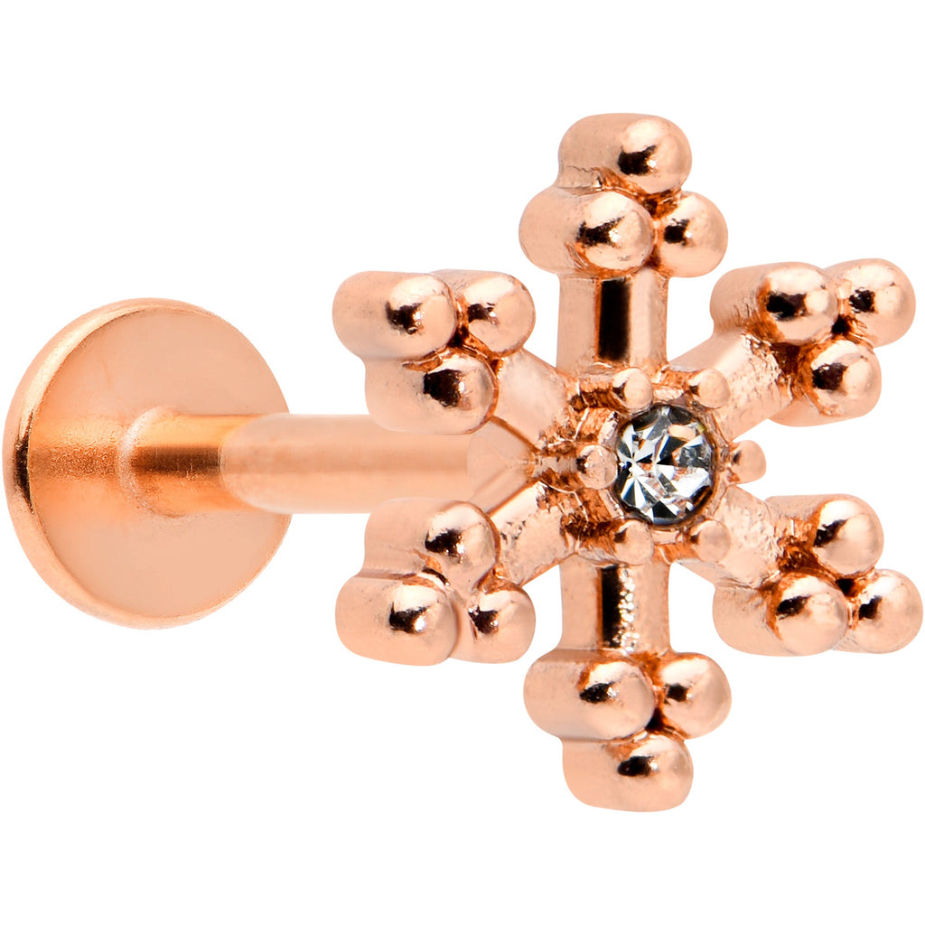 BodyCandy 16G 5/16 Clear Gem Rose Gold Tone Snowflake Labret Monroe Tragus — main product shot
