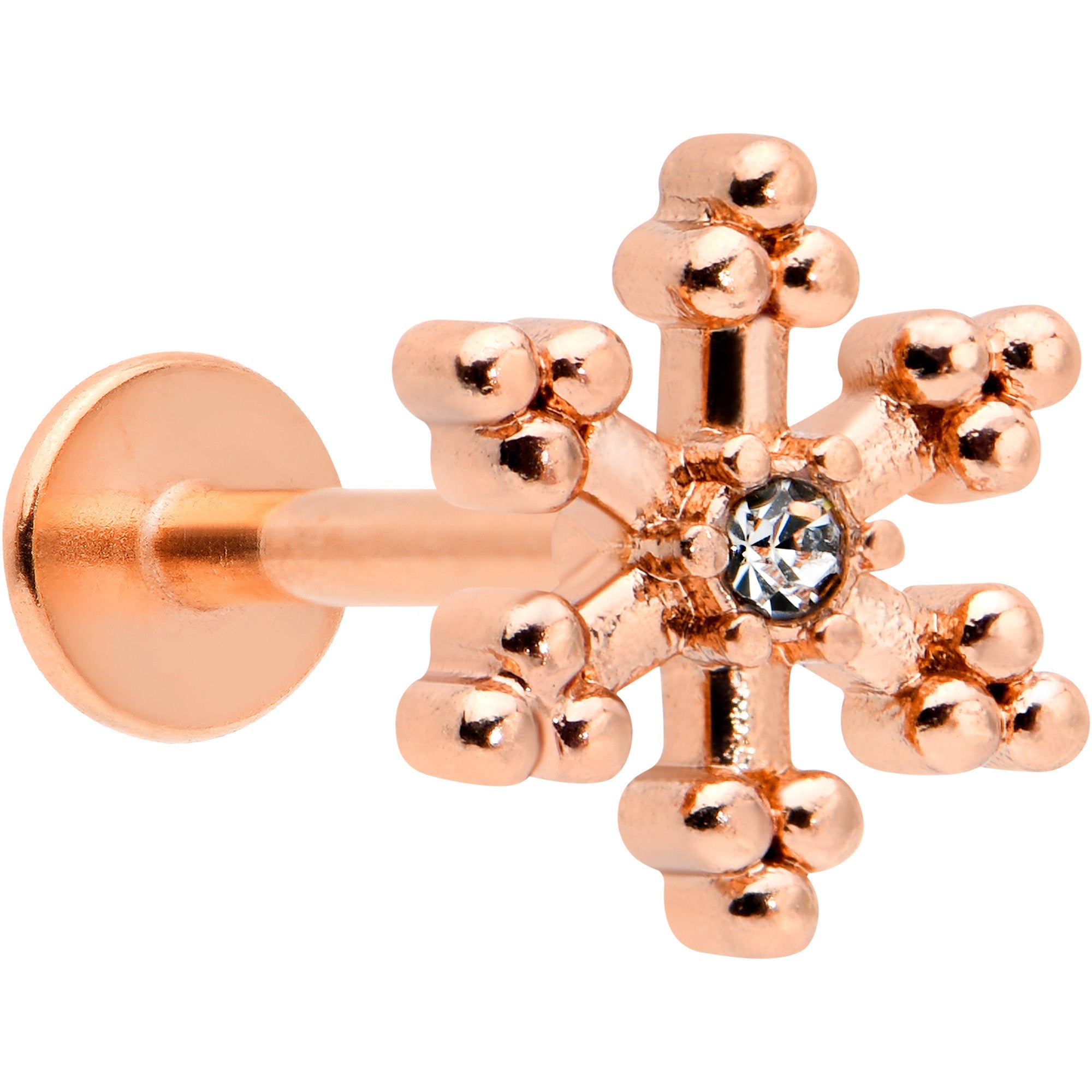 BodyCandy 16G 5/16 Clear Gem Rose Gold Tone Snowflake Labret Monroe Tragus — main product shot