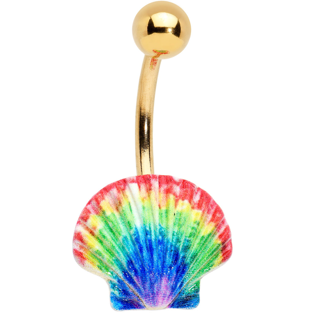 BodyCandy Gold Tone Rainbow Scallop Shell Nautical Belly Ring — main product shot