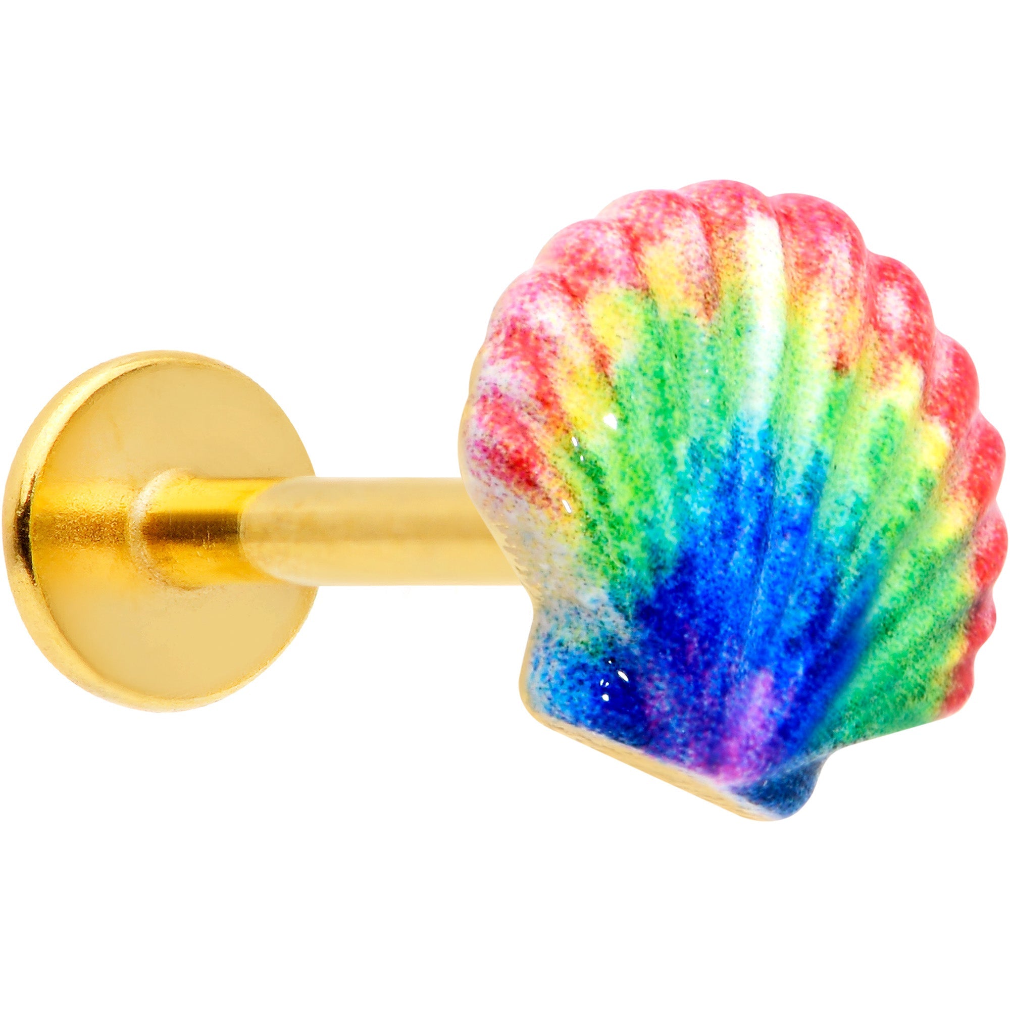 BodyCandy 16G 5/16 Gold Tone Rainbow Scallop Shell Labret Monroe Tragus — main product shot