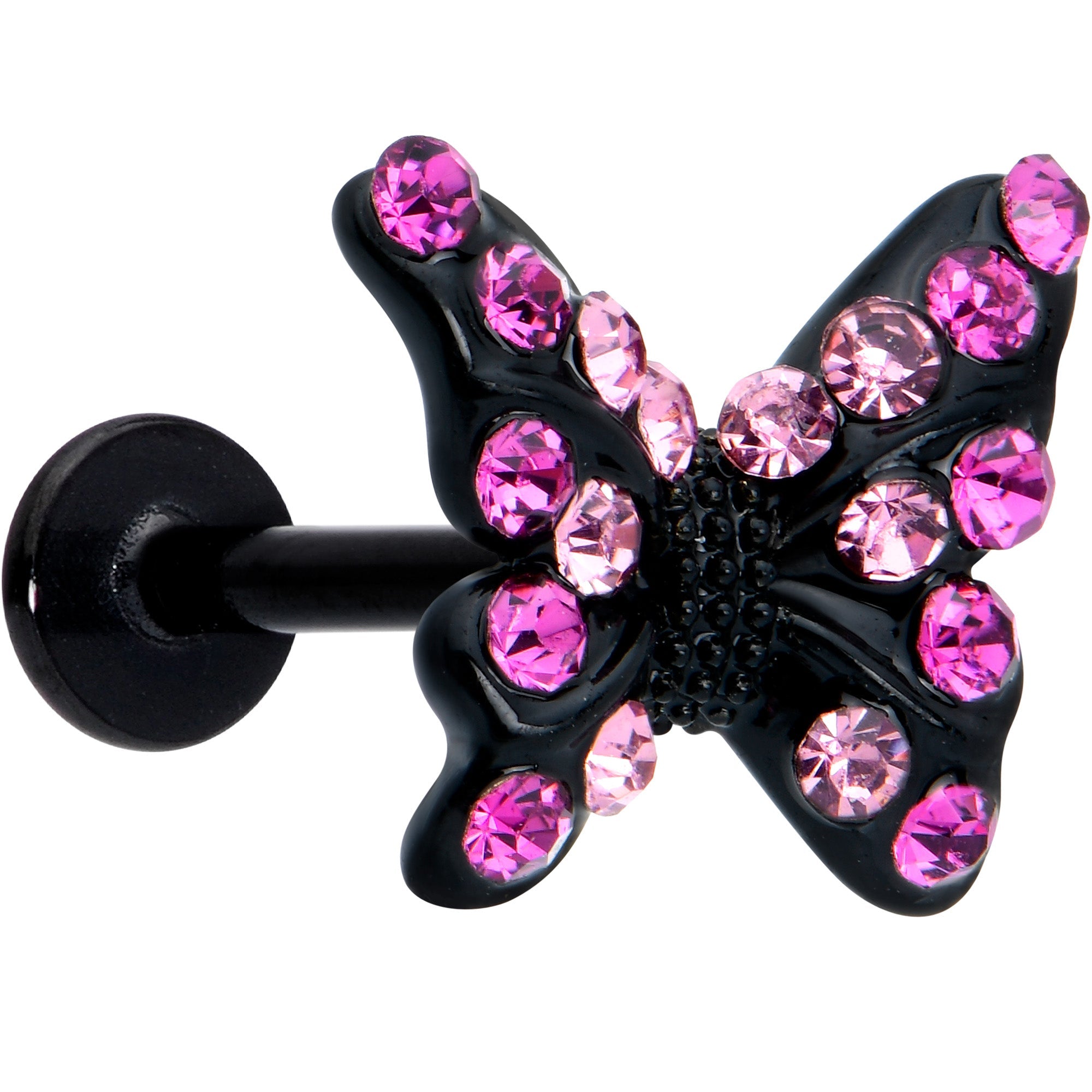 BodyCandy 16G 5/16 Pink Gem Black Midnight Butterfly Labret Monroe Tragus — main product shot
