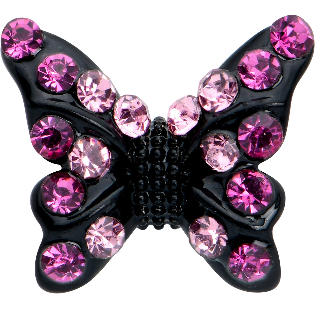 BodyCandy 16G 5/16 Pink Gem Black Midnight Butterfly Labret Monroe Tragus — detail close-up