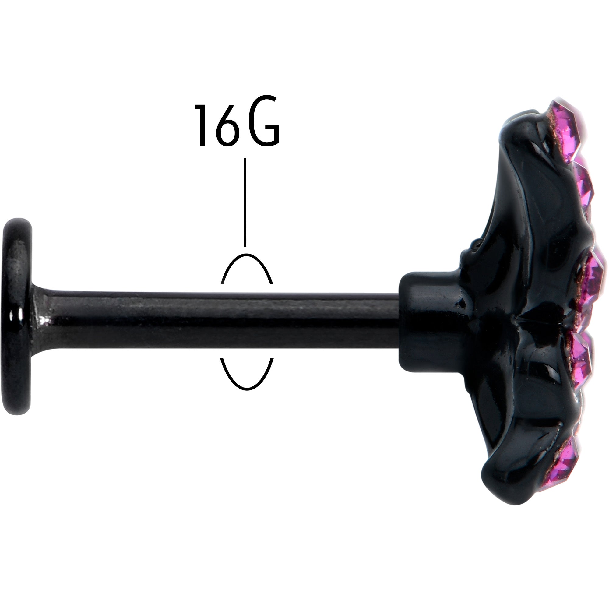 BodyCandy 16G 5/16 Pink Gem Black Midnight Butterfly Labret Monroe Tragus — back view