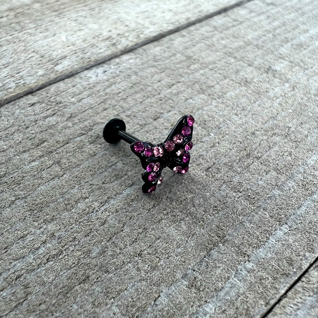 BodyCandy 16G 5/16 Pink Gem Black Midnight Butterfly Labret Monroe Tragus — alternative angle
