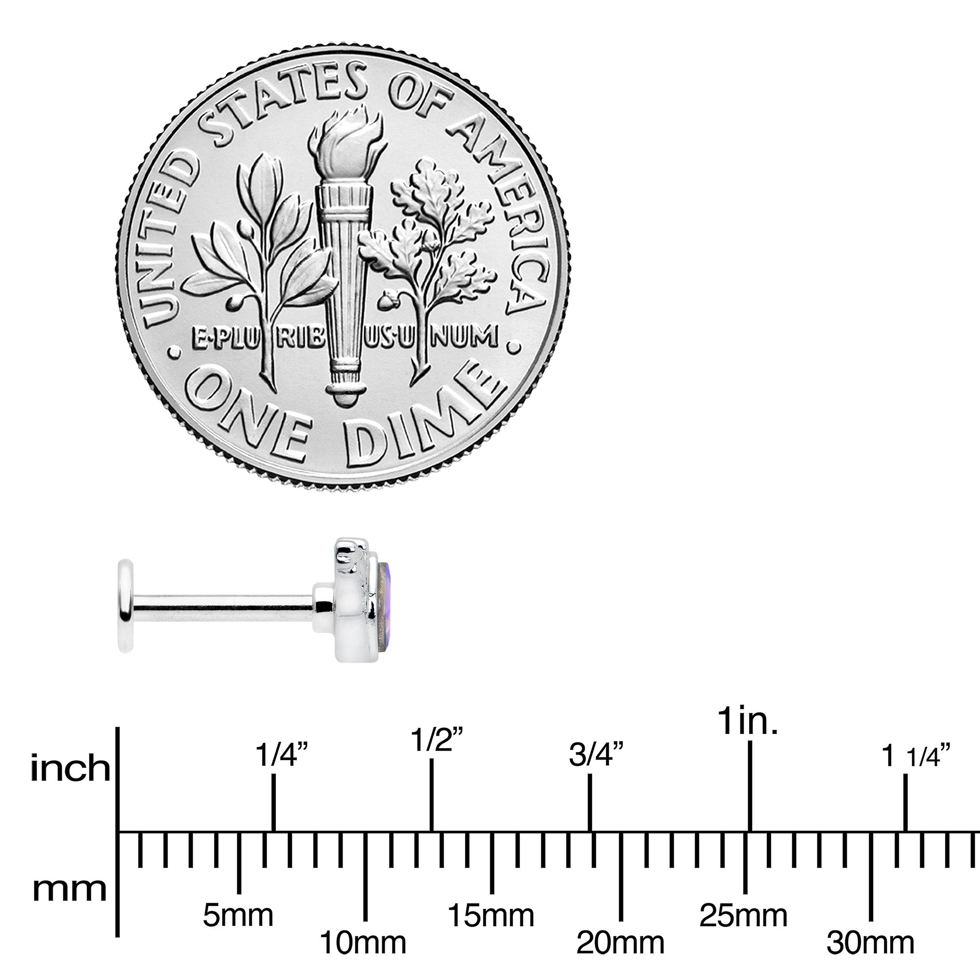 BodyCandy 16G 5/16 Aurora Gem Deco Waves Labret Monroe Tragus — side view