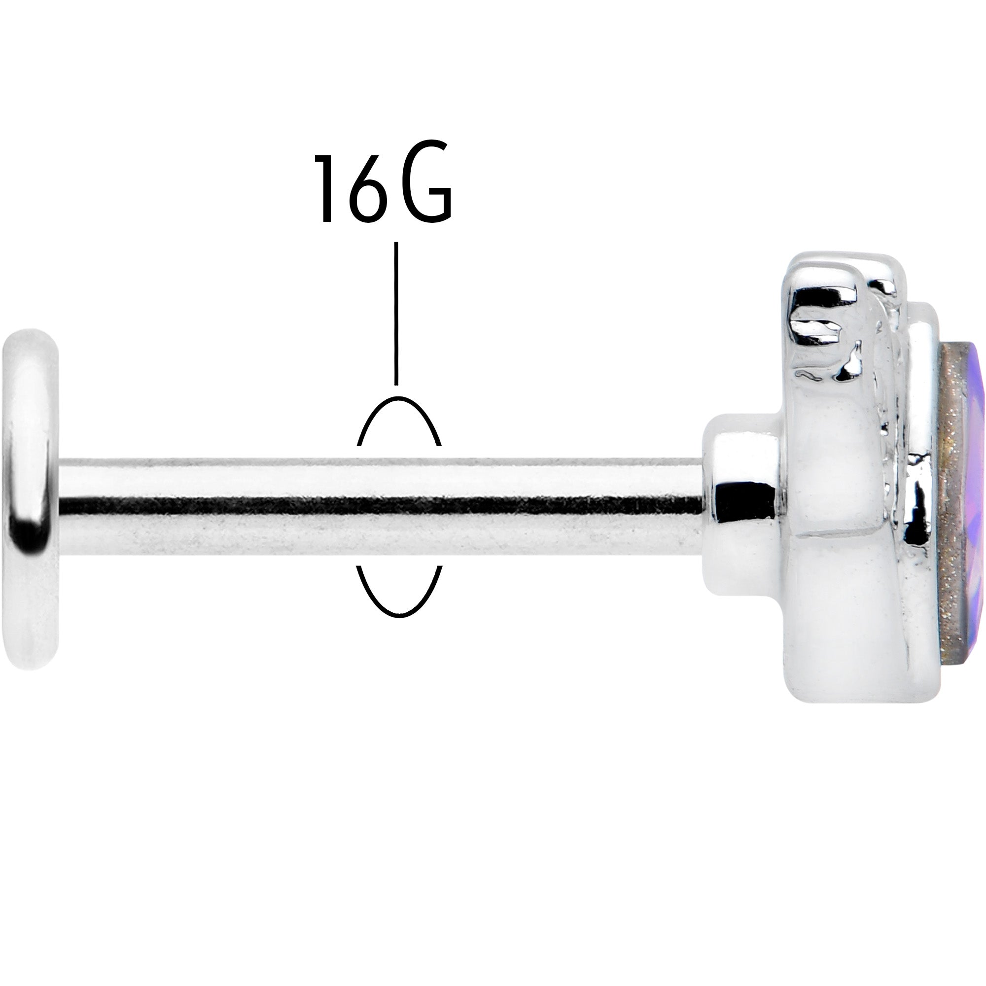 BodyCandy 16G 5/16 Aurora Gem Deco Waves Labret Monroe Tragus — back view