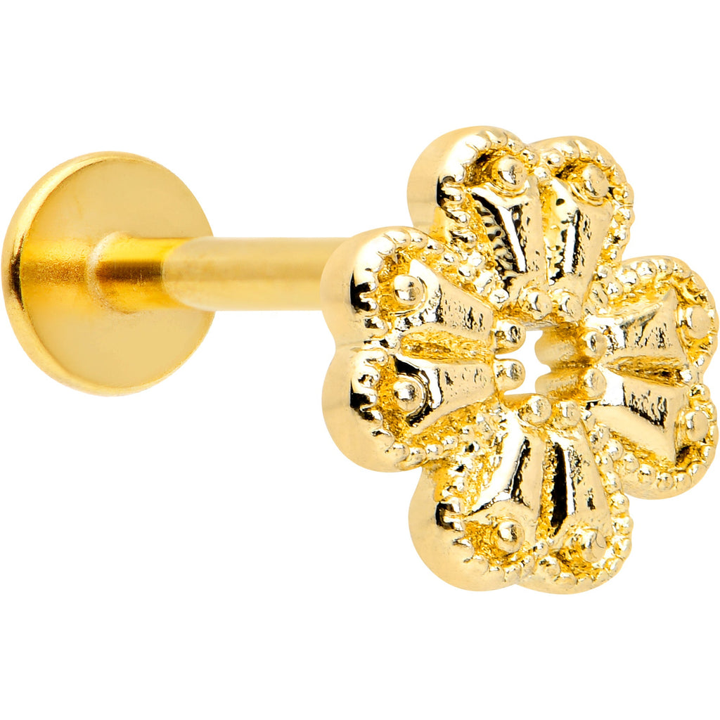 BodyCandy 16G 5/16 Yellow Gem Gold Tone Textured Cross Labret Monroe Tragus — main product shot