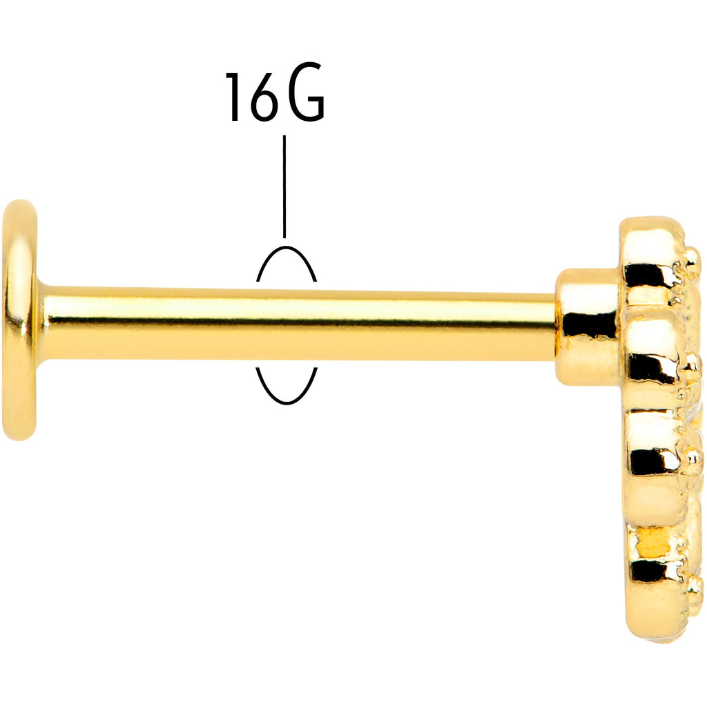 BodyCandy 16G 5/16 Yellow Gem Gold Tone Textured Cross Labret Monroe Tragus — back view