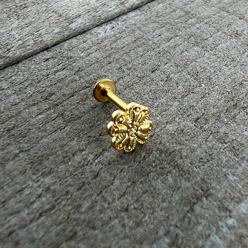 BodyCandy 16G 5/16 Yellow Gem Gold Tone Textured Cross Labret Monroe Tragus — alternative angle