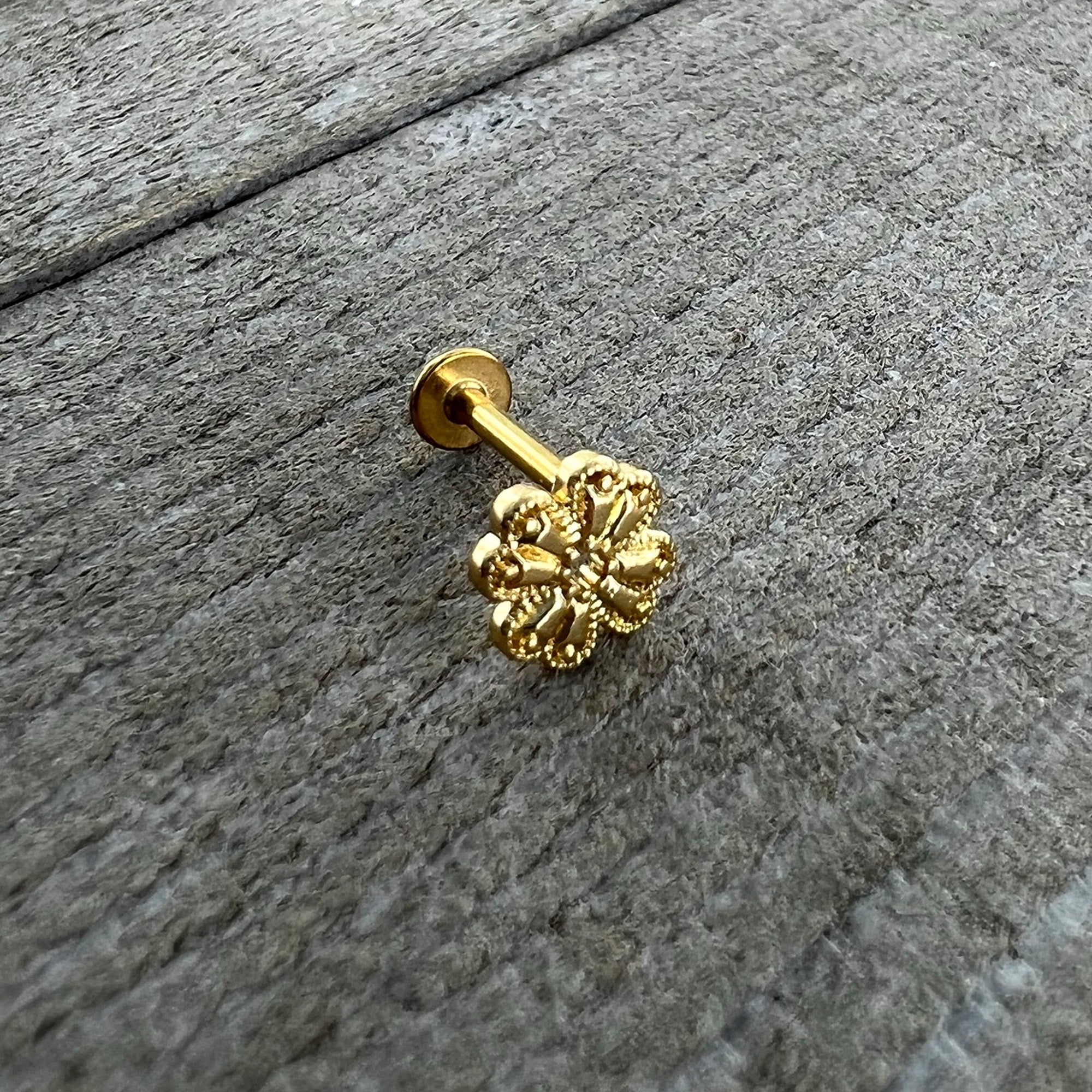 BodyCandy 16G 5/16 Yellow Gem Gold Tone Textured Cross Labret Monroe Tragus — alternative angle