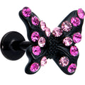 BodyCandy 16G 1/4 Pink Gem Black Midnight Butterfly Labret — main product shot