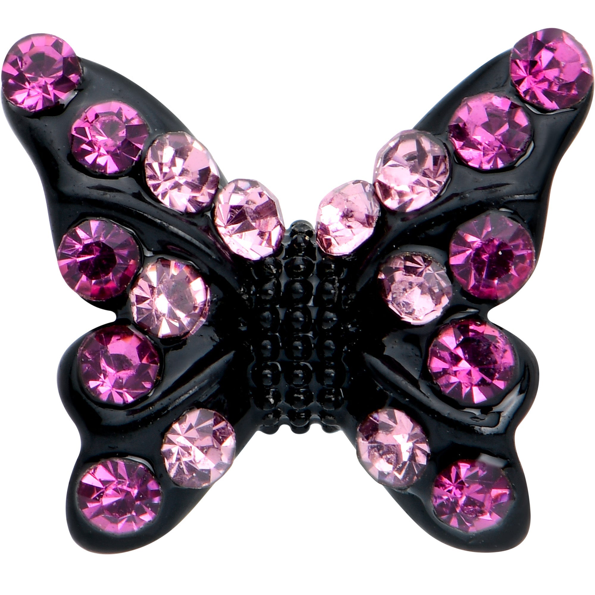 BodyCandy 16G 1/4 Pink Gem Black Midnight Butterfly Labret — detail close-up