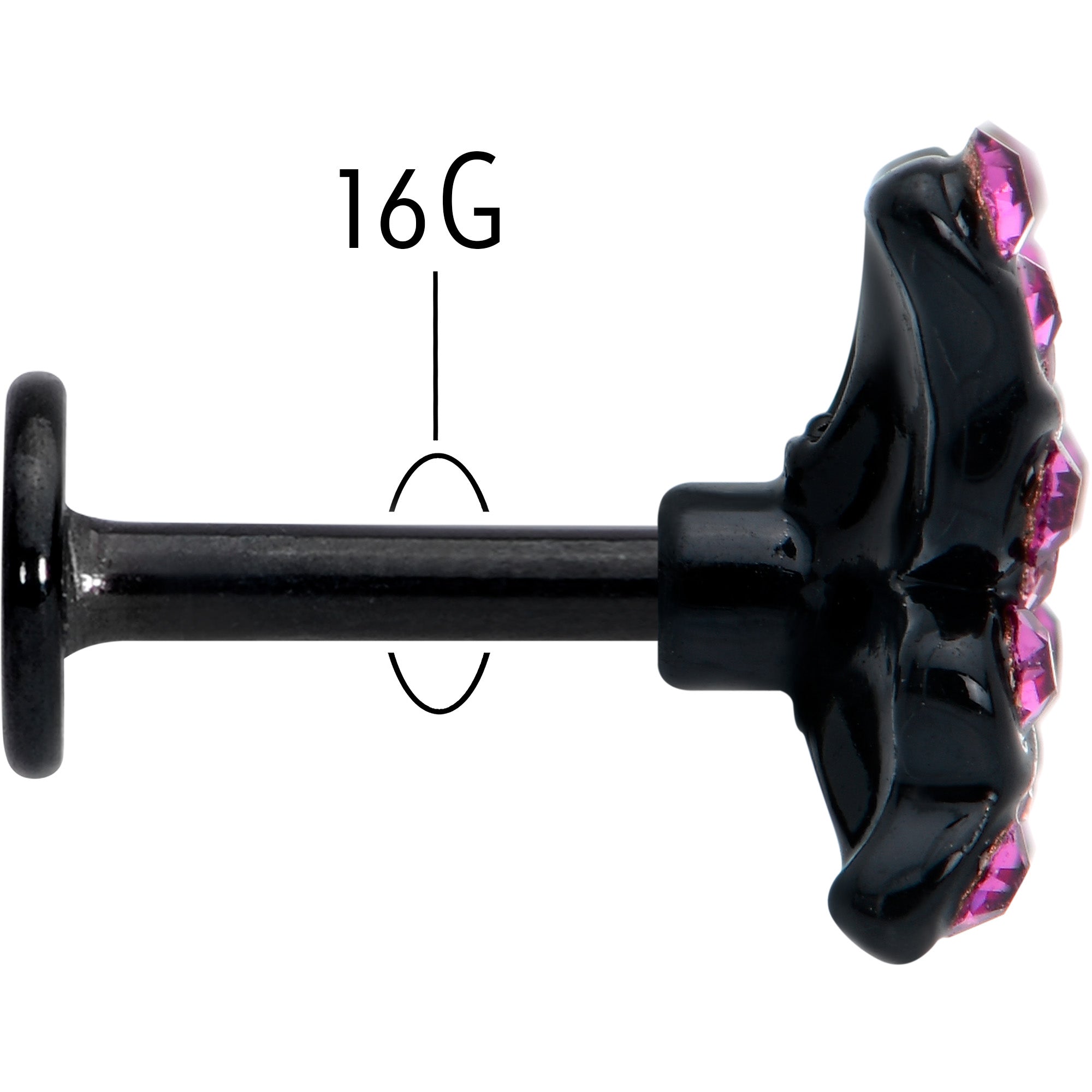 BodyCandy 16G 1/4 Pink Gem Black Midnight Butterfly Labret — back view