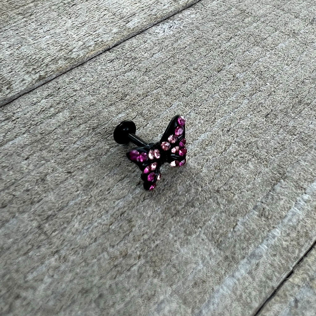 BodyCandy 16G 1/4 Pink Gem Black Midnight Butterfly Labret — alternative angle