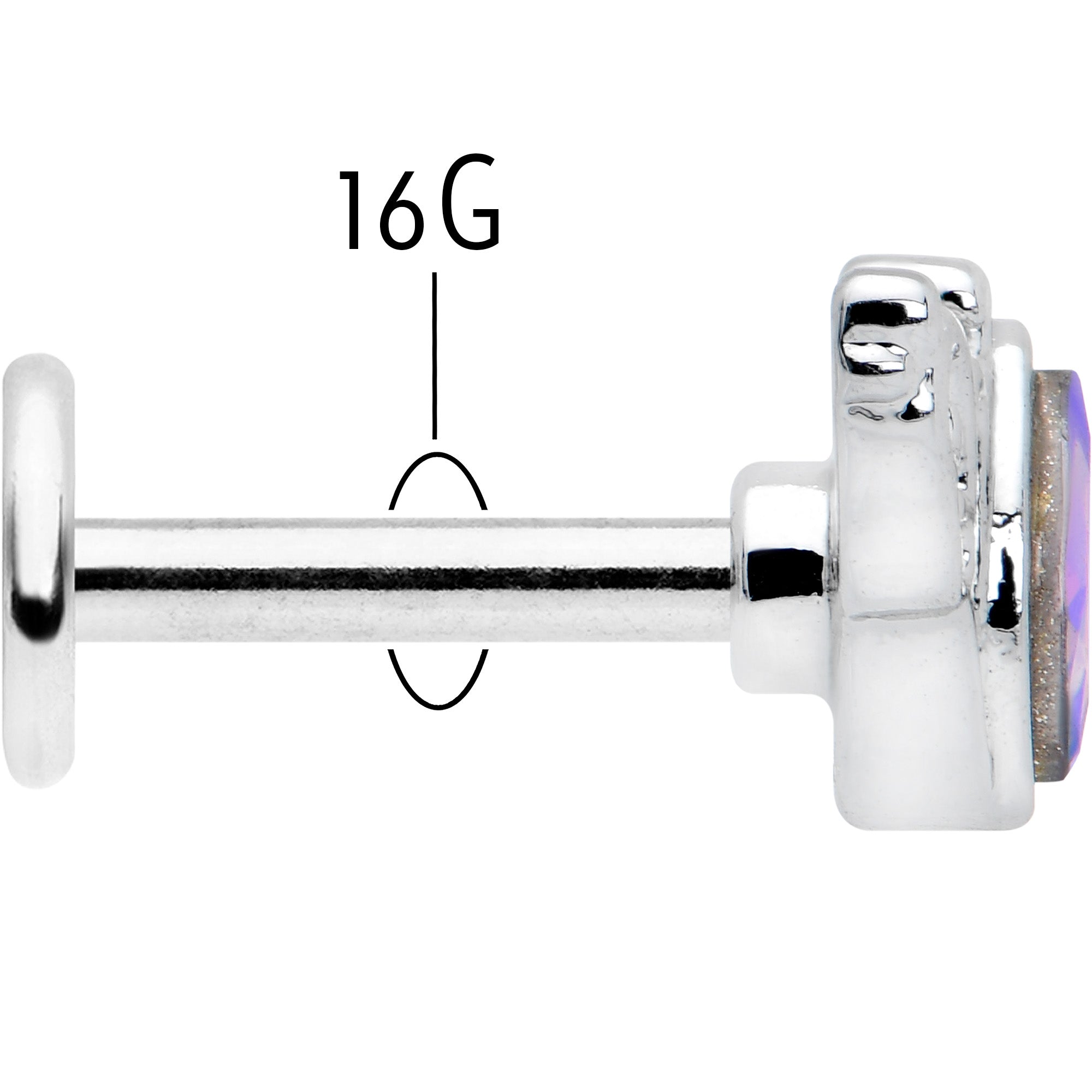 BodyCandy 16G 1/4 Aurora Gem Deco Waves Labret — back view