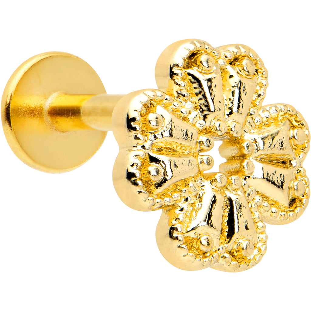 BodyCandy 16G 1/4 Yellow Gem Gold Tone Textured Cross Labret — main product shot
