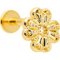 BodyCandy 16G 1/4 Yellow Gem Gold Tone Textured Cross Labret — main product shot
