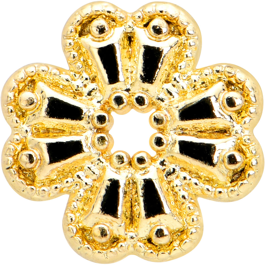 BodyCandy 16G 1/4 Yellow Gem Gold Tone Textured Cross Labret — detail close-up