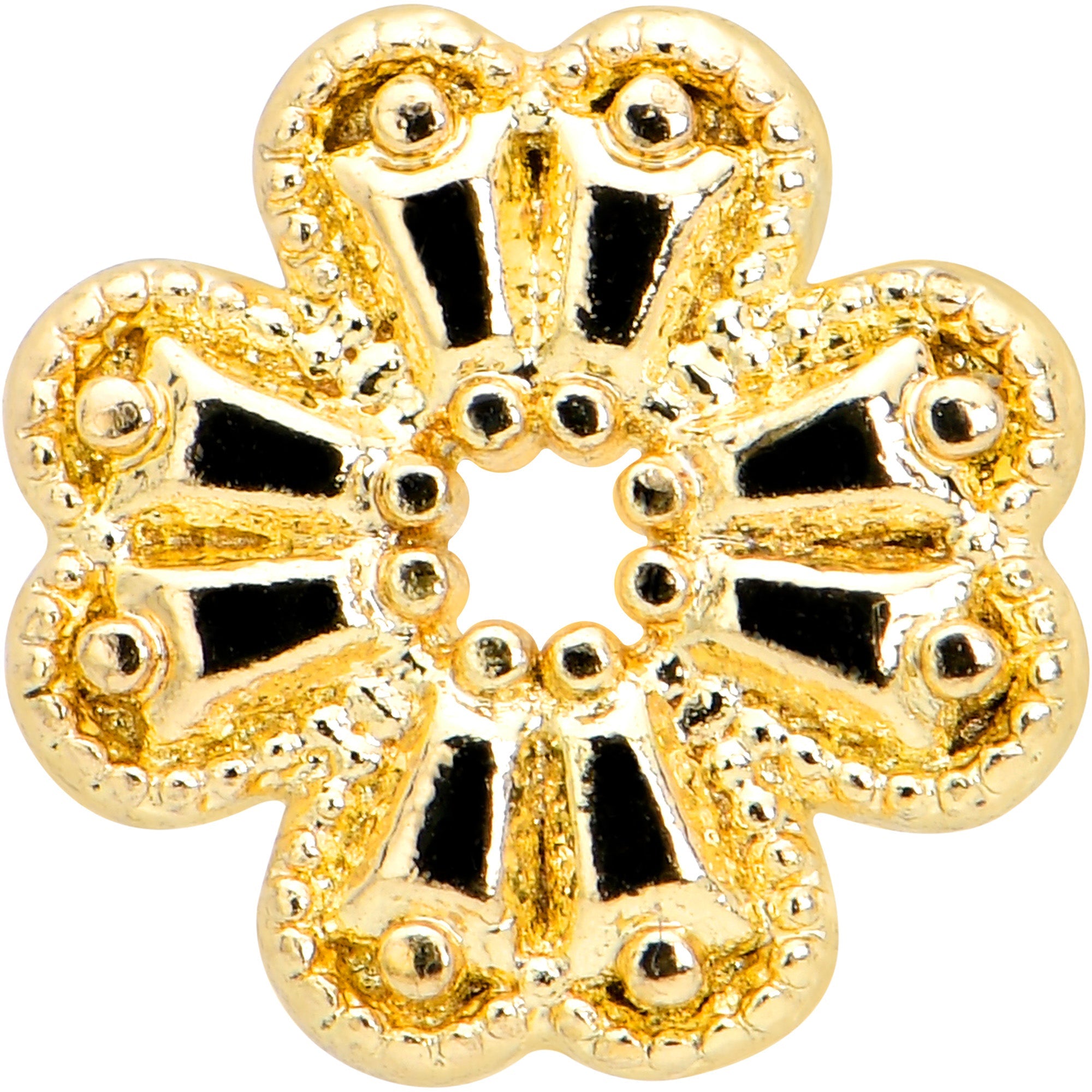 BodyCandy 16G 1/4 Yellow Gem Gold Tone Textured Cross Labret — detail close-up