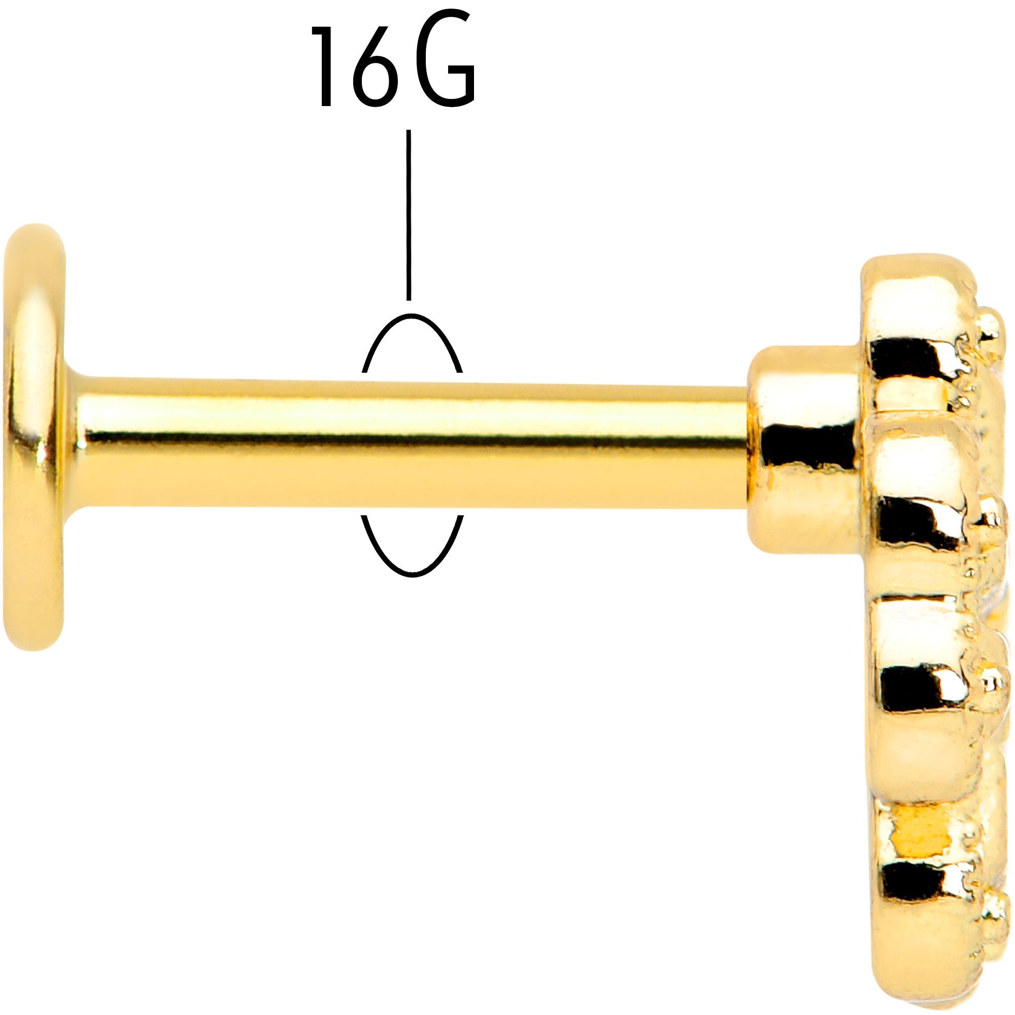BodyCandy 16G 1/4 Yellow Gem Gold Tone Textured Cross Labret — back view