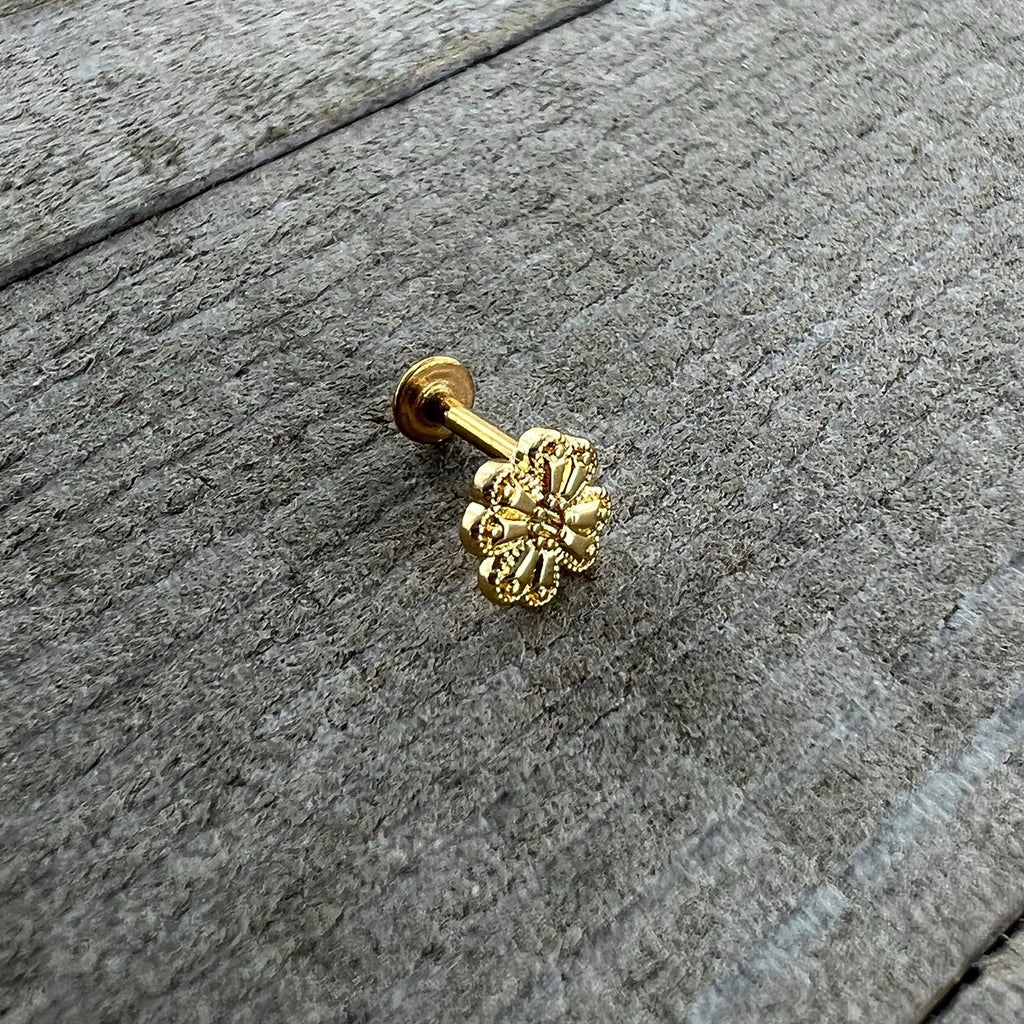 BodyCandy 16G 1/4 Yellow Gem Gold Tone Textured Cross Labret — alternative angle