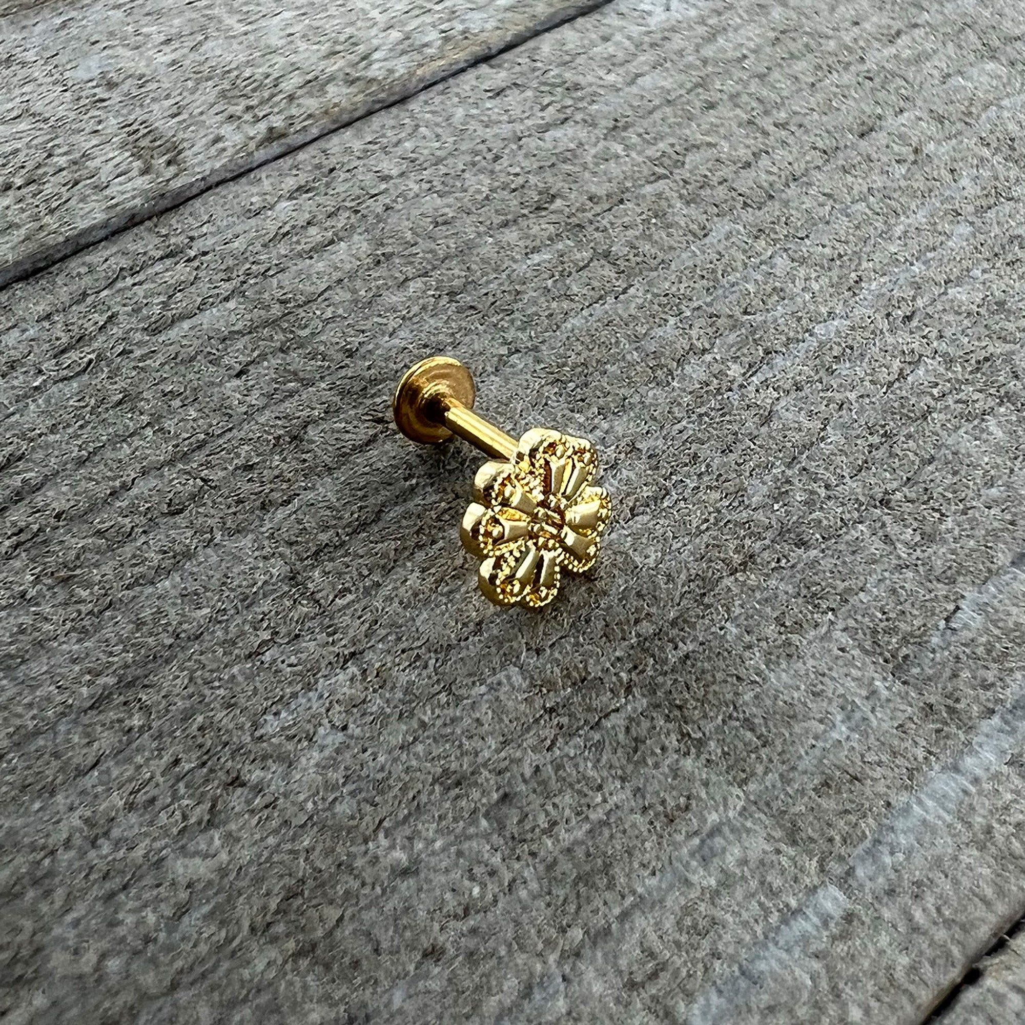 BodyCandy 16G 1/4 Yellow Gem Gold Tone Textured Cross Labret — alternative angle
