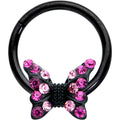 BodyCandy 16G 3/8 Pink Gem Black Midnight Butterfly Hinged Segment Ring — main product shot