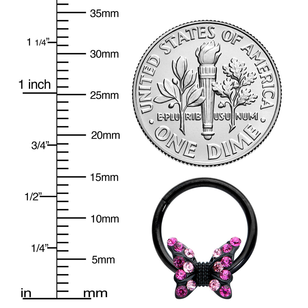 BodyCandy 16G 3/8 Pink Gem Black Midnight Butterfly Hinged Segment Ring — lifestyle context