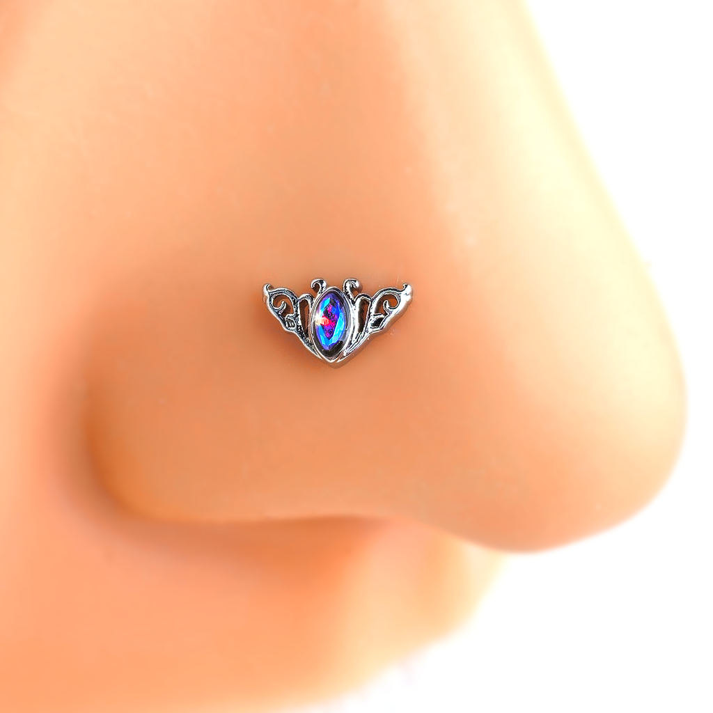 BodyCandy 20G 7mm Aurora Gem Deco Waves L Shape Nose Ring — detail close-up