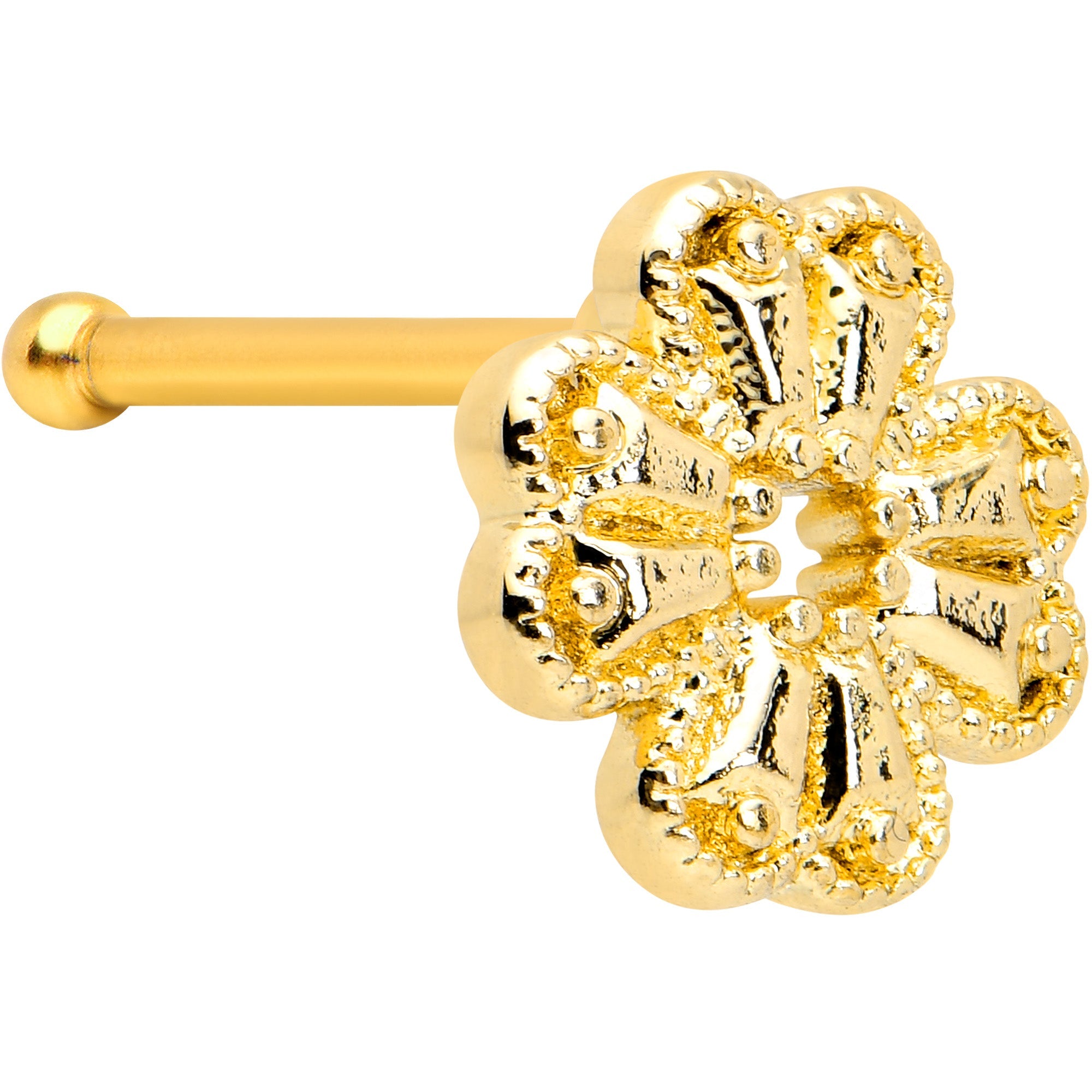 BodyCandy 20G 1/4 Yellow Gem Gold Tone Textured Cross Nose Bone — main product shot