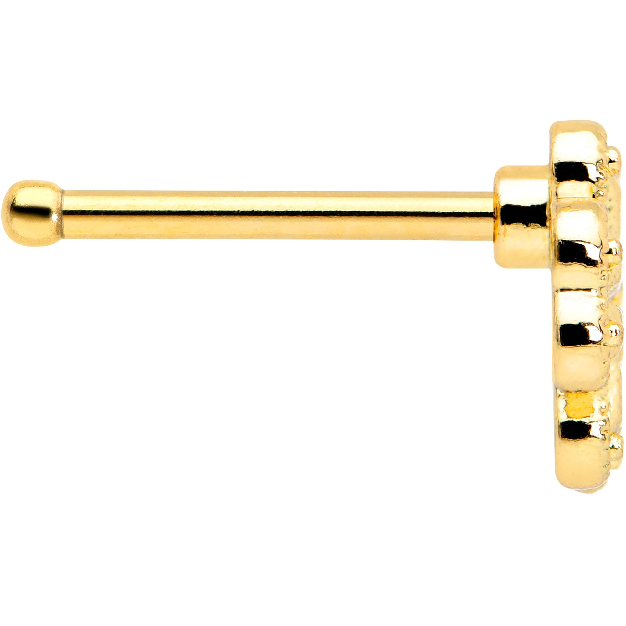 BodyCandy 20G 1/4 Yellow Gem Gold Tone Textured Cross Nose Bone — lifestyle context