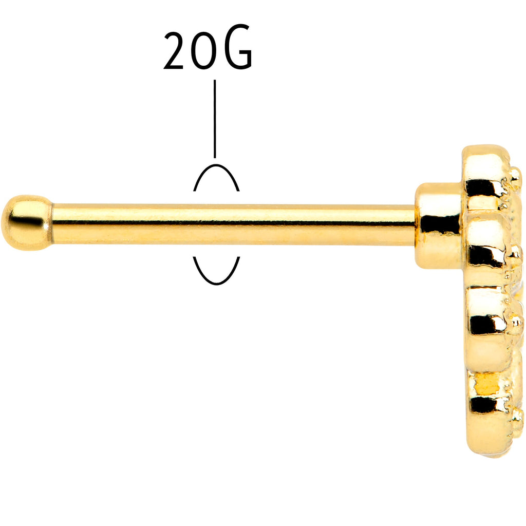 BodyCandy 20G 1/4 Yellow Gem Gold Tone Textured Cross Nose Bone — back view