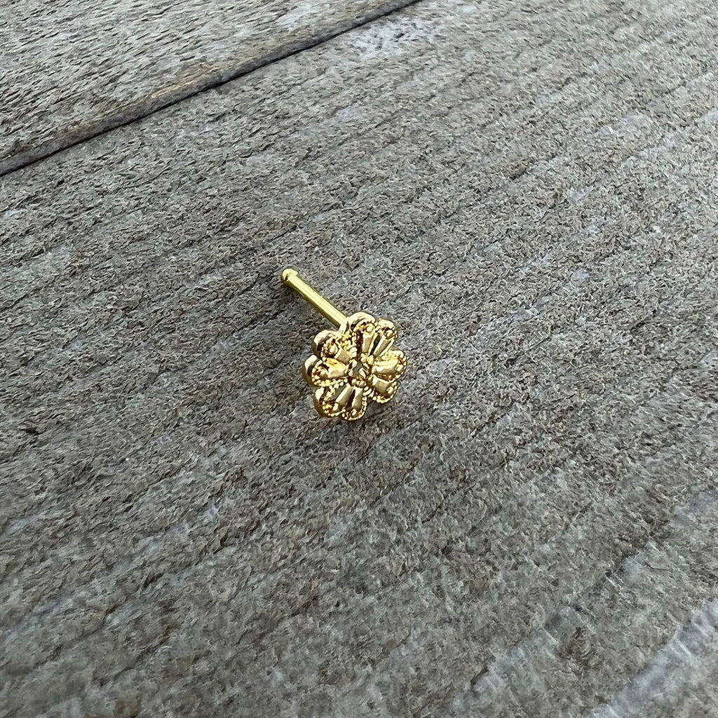 BodyCandy 20G 1/4 Yellow Gem Gold Tone Textured Cross Nose Bone — alternative angle