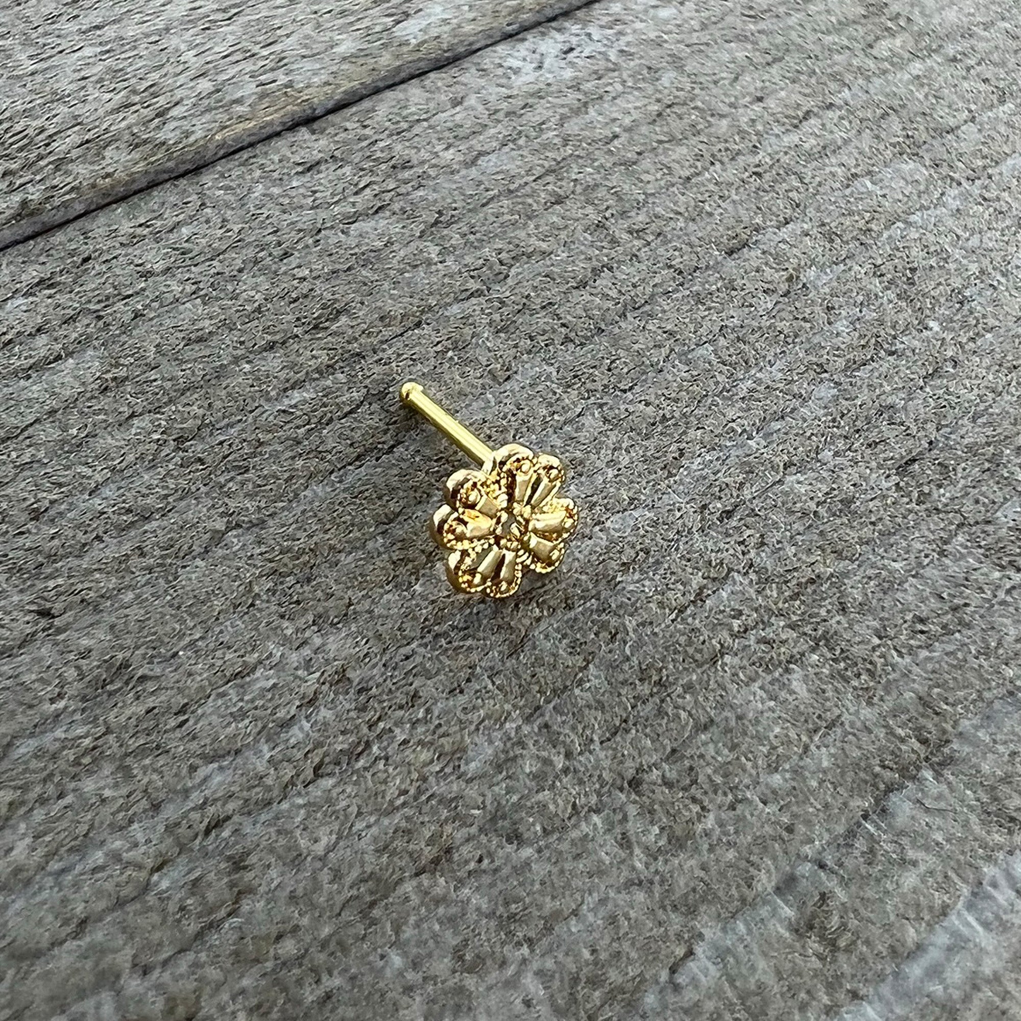 BodyCandy 20G 1/4 Yellow Gem Gold Tone Textured Cross Nose Bone — alternative angle