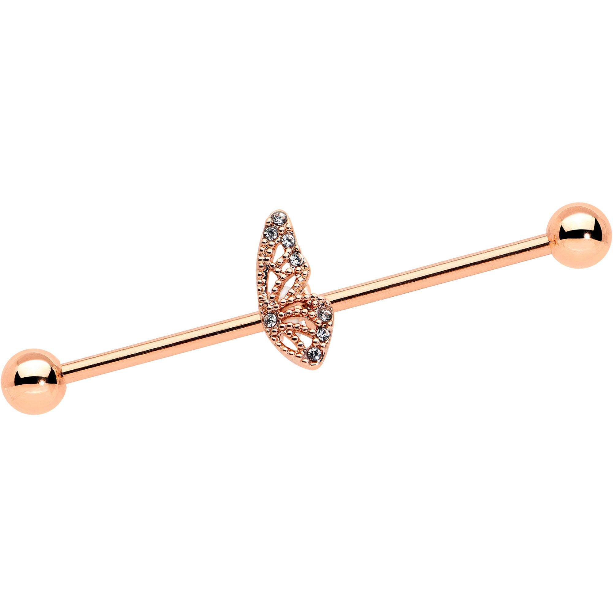 BodyCandy 14G Clear Gem Rose Gold Tone Texture Wing Industrial Barbell 38mm — main product shot
