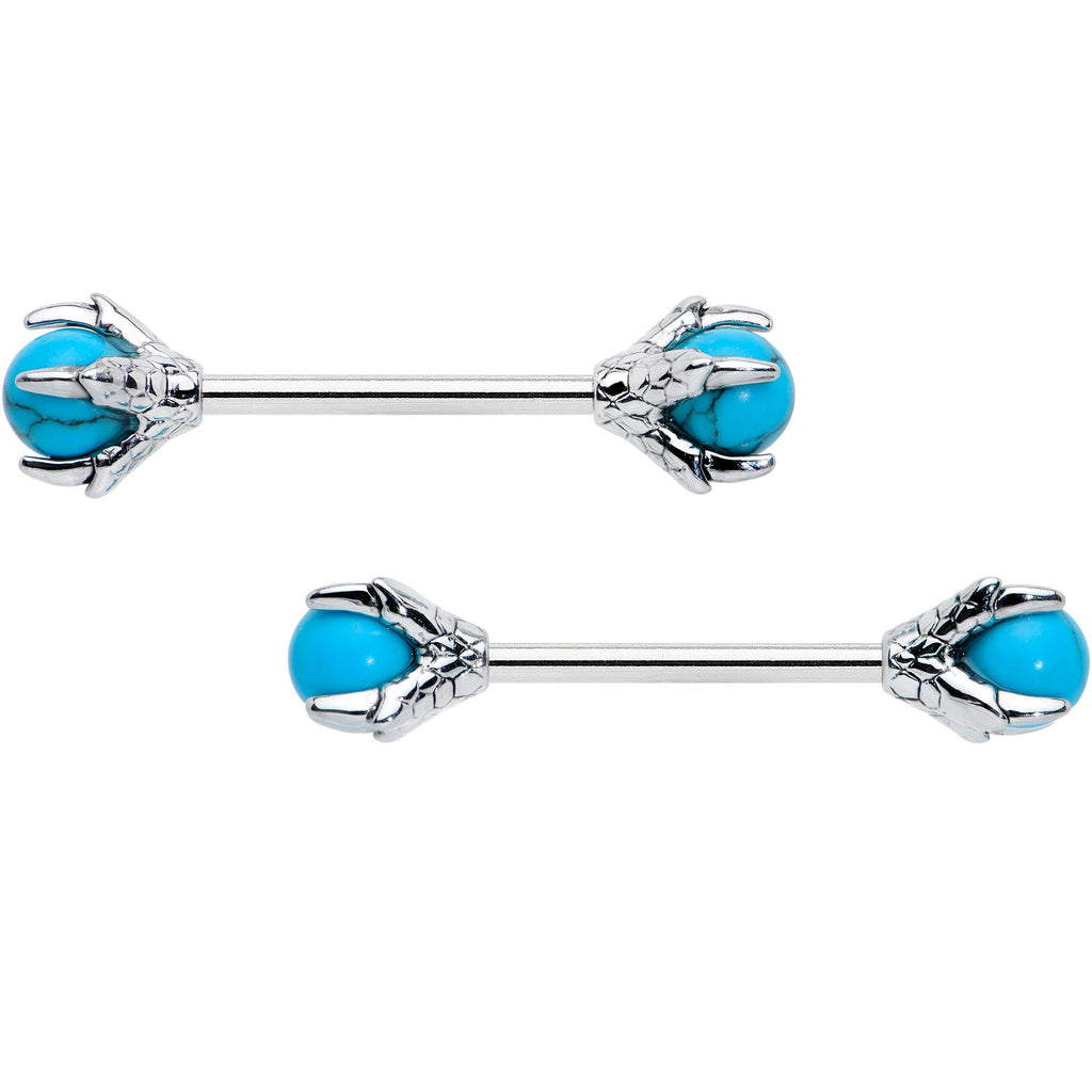 BodyCandy 14G 5/8 Blue Turquoise Skeleton Hand Halloween Nipple Ring Set — main product shot